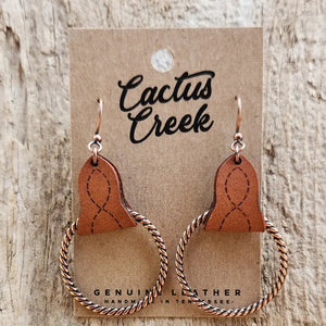 Genuine Leather Boot Stitch Rope Earrings