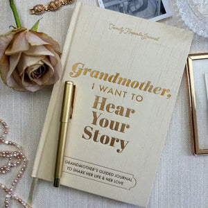 Grandma Memory Journal Linen Bound - Heirloom Edition | "Grandmother, I Want To Hear Your Story" Premium Gift