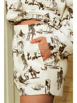 Western Style Crewneck Sweatshirt/Short Matching Set