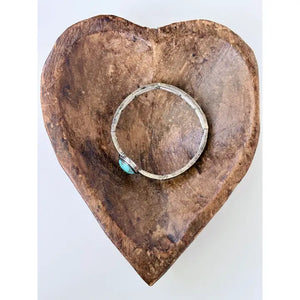 Western Square Turquoise Stone Stretch Bracelet | Engraved Silver Cuff