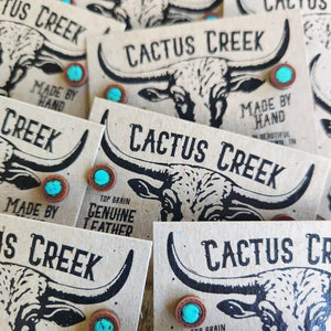 Turquoise and Genuine Leather Button Earrings