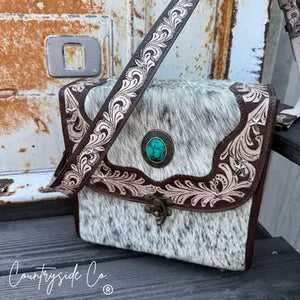 Driftwood Cowhide Crossbody Purse | Tooled Leather Western Bag