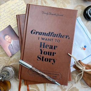 Grandpa Memory Journal Leather Bound - Heirloom Edition | "Grandfather, I Want To Hear Your Story" Premium Gift