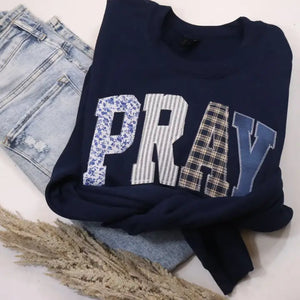 PRAY Women's Christian Sweatshirt | Navy Faith Crewneck | Religious