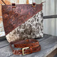 Ranch House Tooled Leather Cowhide Tote Bag