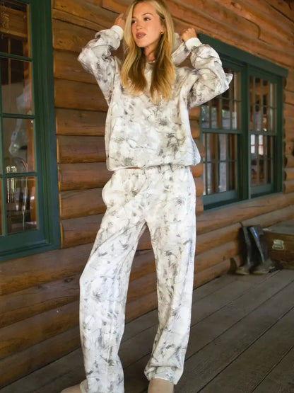 White Camo Wide Leg Sweatpants