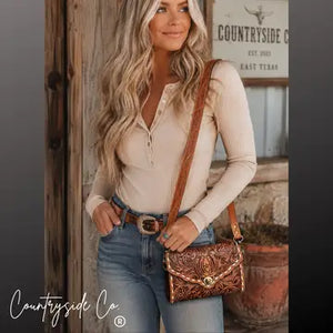 Stampede Tooled Leather Crossbody Purse | Detachable Strap