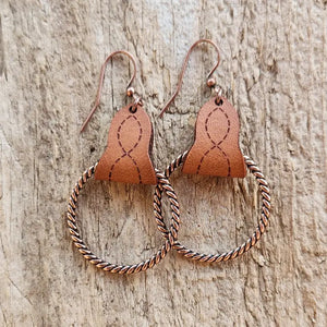Boot Stitch Leather Rope Earrings | Handmade Western Dangle Earrings