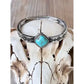 Western Square Turquoise Stone Stretch Bracelet | Engraved Silver Cuff