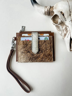 Western Cowhide Leather Wristlet Wallet | Genuine Leather Card Holder