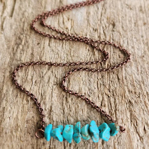 Turquoise Bar Necklace with Copper Chain | Handmade Western Jewelry