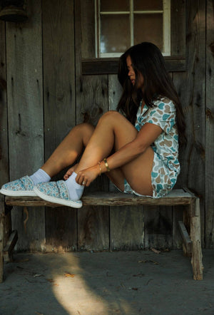 Women's Camo Pajama Set | Button-Down Top & Elastic Waist Shorts