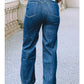 Stitched Waist Retro Western Jeans | Women's High-Waist Wide Leg Denim