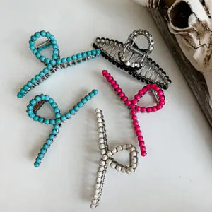 Beaded Metal Banana Hair Claw Clip | Western Cowgirl Style, 4.25" Clip
