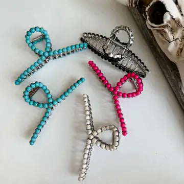 Beaded Metal Banana Hair Claw Clip | Western Cowgirl Style, 4.25" Clip