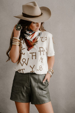Western Branded Cotton Tee | Cream and Brown Graphic T-Shirt for Women