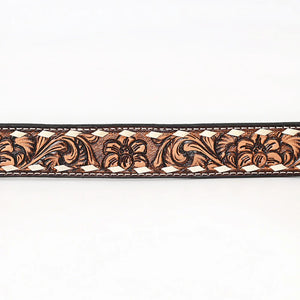 Hand-Carved Western Leather Belt | Tri-Color Heavy-Duty Copper Buckle