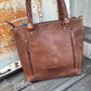 Ranch House Tooled Leather Cowhide Tote Bag