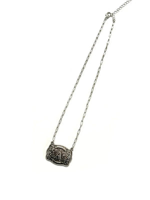 Women's Western Belt Buckle Initial Necklace | Cowgirl Silver Jewelry