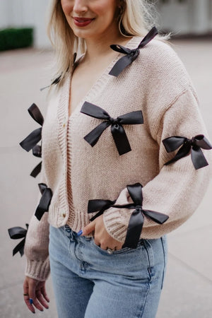 Tan Bow Cardigan