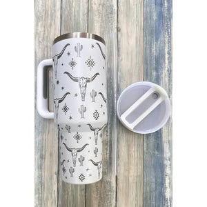 40oz Western Tumbler | Longhorn & Cactus | Stainless Steel Travel Mug