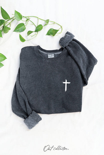 Jesus Has My Back Sweatshirt | Christian Faith Graphic Pullover for Women | Mineral Wash Fleece