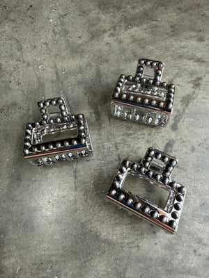 Mini Pearl Claw Hair Clip | Silver Square Western Hair Accessory