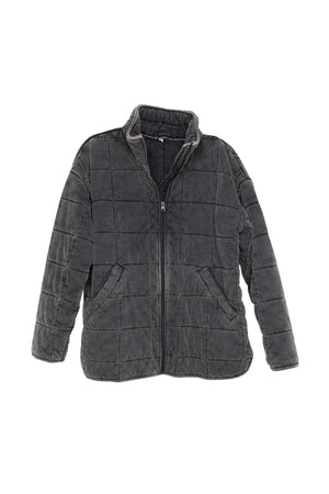 Women's Quilted Charcoal Grey Jacket | Soft Layering Coat with Pockets